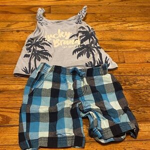 Lucky Brand and Circo Blue Plaid Shorts and Palm Tank 4T Outfit Bundle Beachy